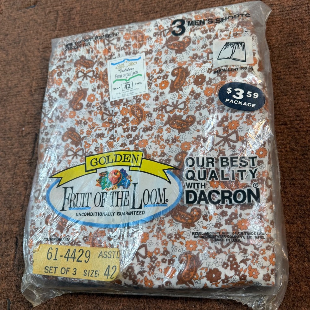 New Vintage Fruit of the Loom Golden Boxers Mens 3 Pack Paisley Floral Size 42